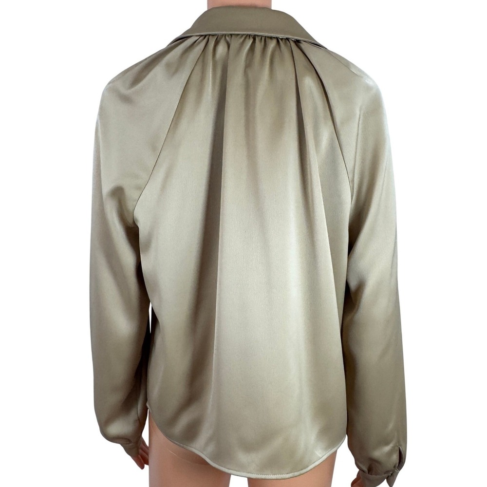 Anne Klein Coffee Cream Tie Front Satin Blouse Long Sleeve V-Neck Top Medium NEW - Picture 6 of 15